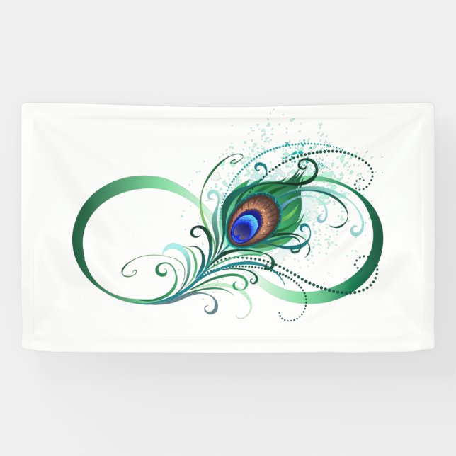 Banderoles Symbole d'infini avec plume de paon (Horizontal)