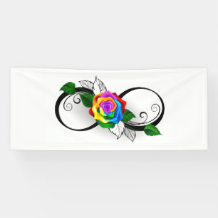 Banderoles Symbole d'infini avec Rose arc-en-ciel