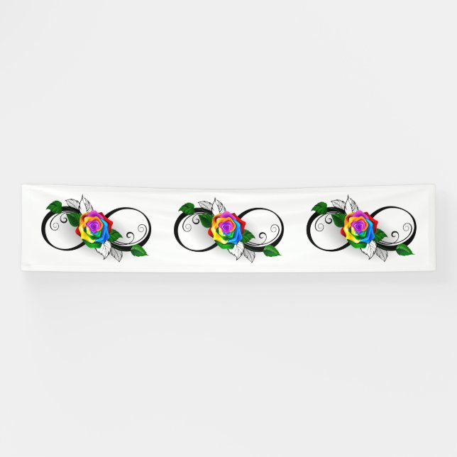 Banderoles Symbole d'infini avec Rose arc-en-ciel (Horizontal)