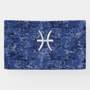 Banderoles Symbole du zodiaque Poissons argent camouflage num