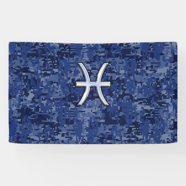 Banderoles Symbole Zodiac Poissons Argent Marine Camo numériq (Horizontal)