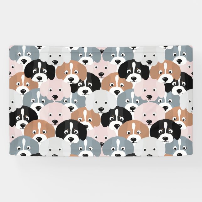 Banderoles Sympa Chiens Chiens Roses Black Illustration (Horizontal)