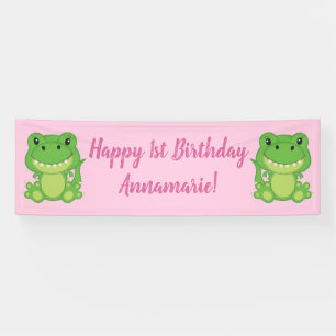 Banderoles T-Rex Dinosaur fête d'anniversaire rose