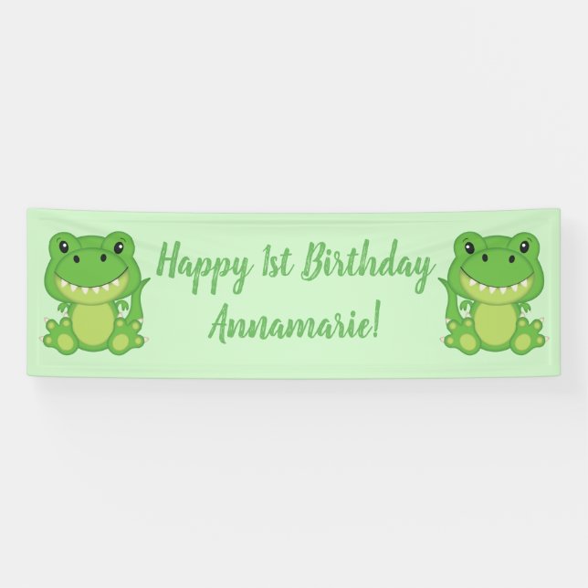 Banderoles T-Rex Dinosaur fête d'anniversaire Vert (Horizontal)