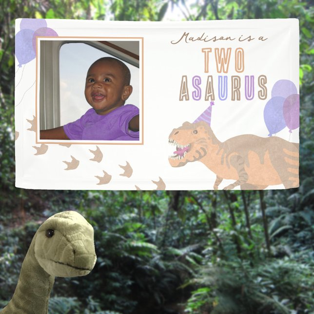 Banderoles T-Rex Tan Photo N'Importe Quel Age Dinosaure Parti (Easy to customize, just add your child's name, age and photo to this dinosaur birthday banner sign)