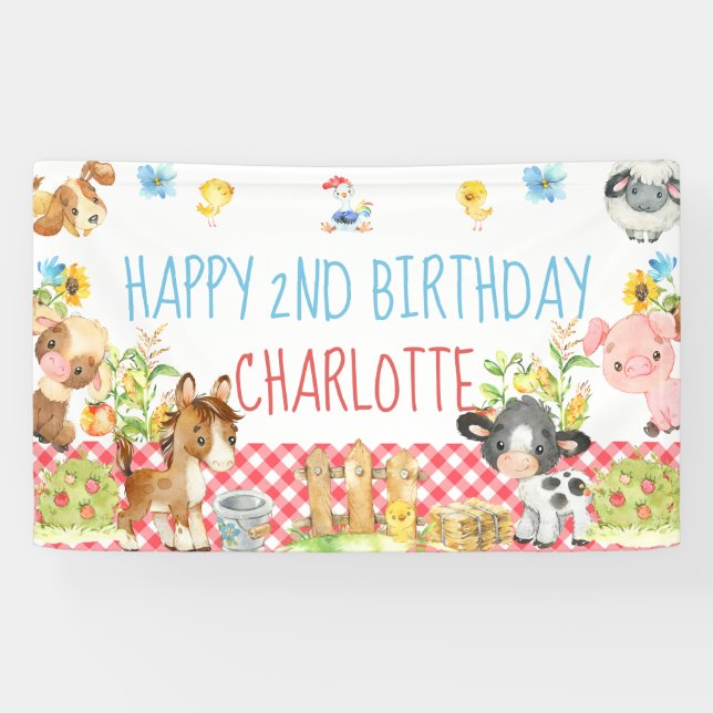 Banderoles Table d'anniversaire de la ferme Barnyard Animal B (Horizontal)