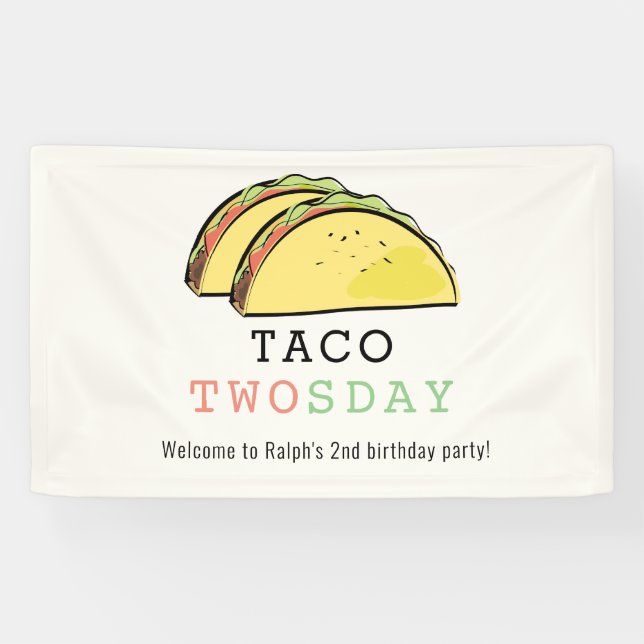 Banderoles Taco Twosday Tuesday Cream 2nd Birthday Welcome (Horizontal)