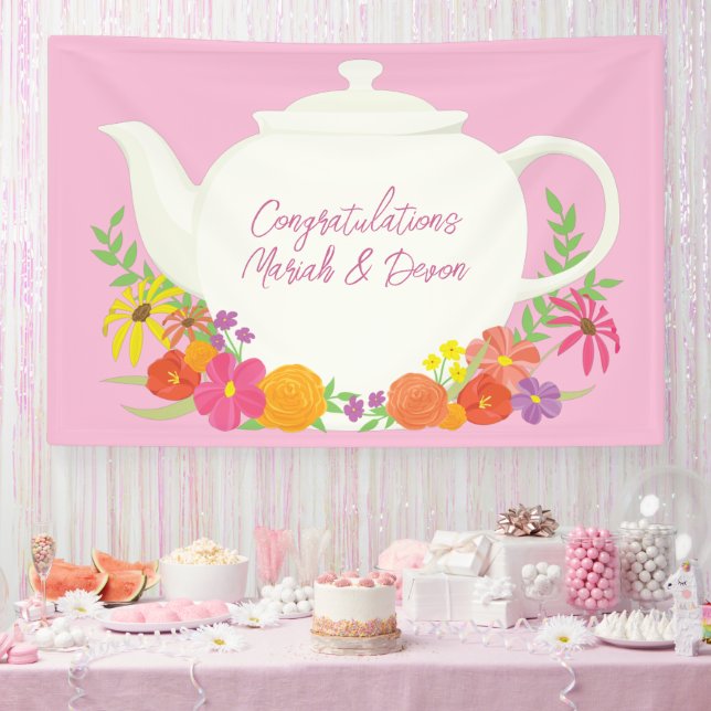 Banderoles Tea Party Baby shower Teapot Rose Girl (Fête)