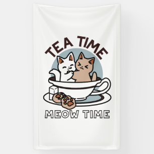Banderoles Tea Time Meow Time - Cute Cat and Tea Design