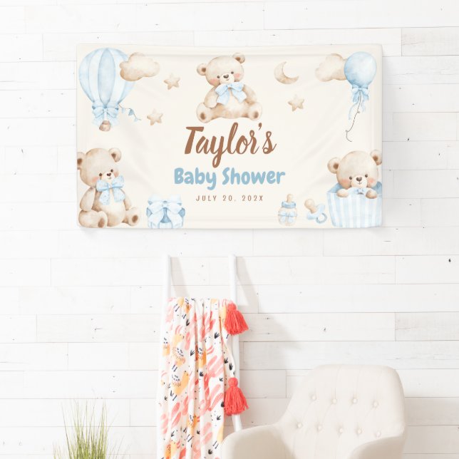Banderoles Teddy Bear Boy Baby Shower Welcome Banner Sign (En situation)