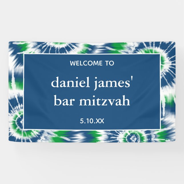 Banderoles Teinture de nouilles bleu et vert Fête de bienvenu (Horizontal)
