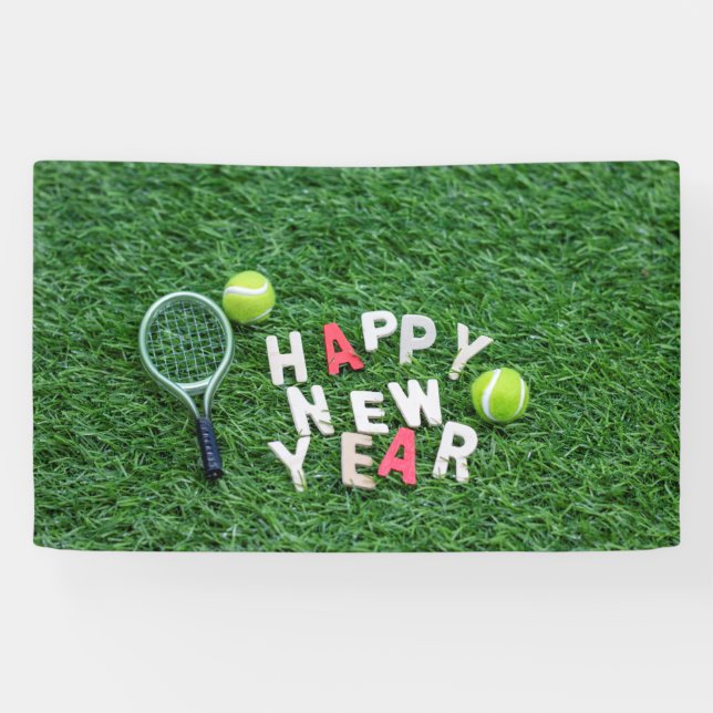 Banderoles Tennis et raquettes avec une bonne année (Horizontal)