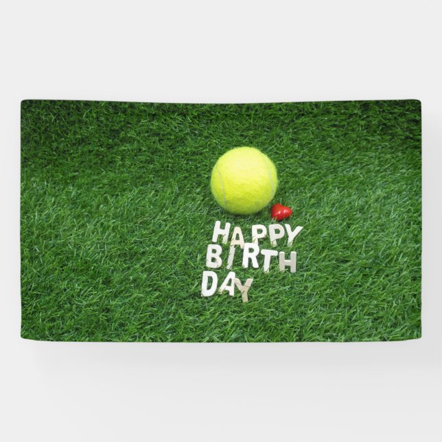 Banderoles Tennis Joyeux anniversaire avec coeur d'amour (Horizontal)
