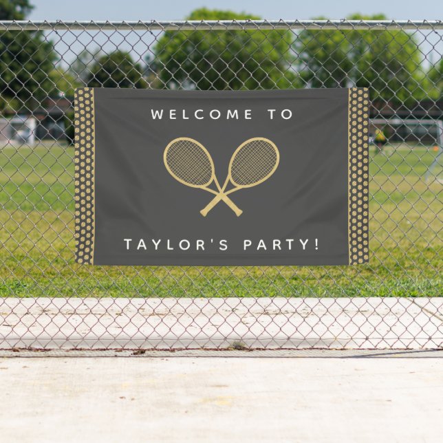 Banderoles Tennis Party Chic or et gris sur mesure (En situation)