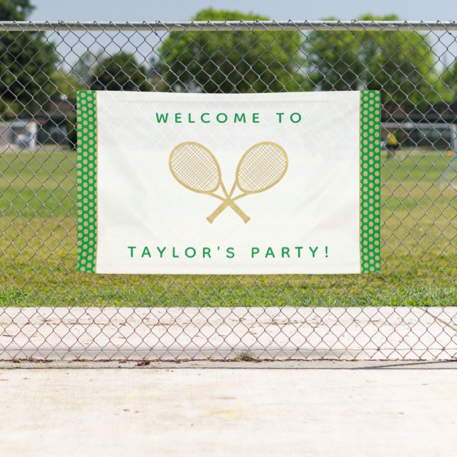Banderoles Tennis Party Chic Or et Vert Custom (En situation)
