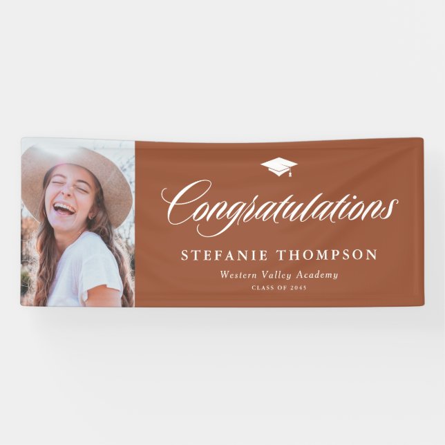 Banderoles Terracotta Bold Calligraphie Photo Graduation (Horizontal)