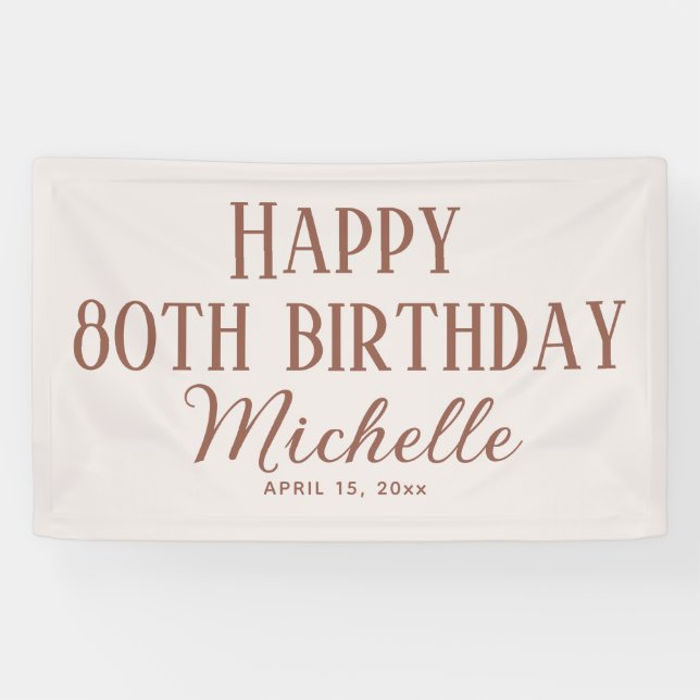 Banderoles Terracotta rose Joyeux 80e anniversaire (Horizontal)