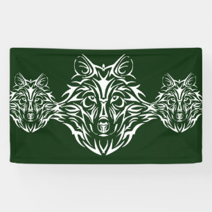 Banderoles Tête de loup blanc sur vert