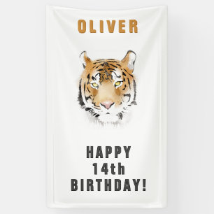 Banderoles Tête de Tigre Aquarelle Nom d'Anniversaire