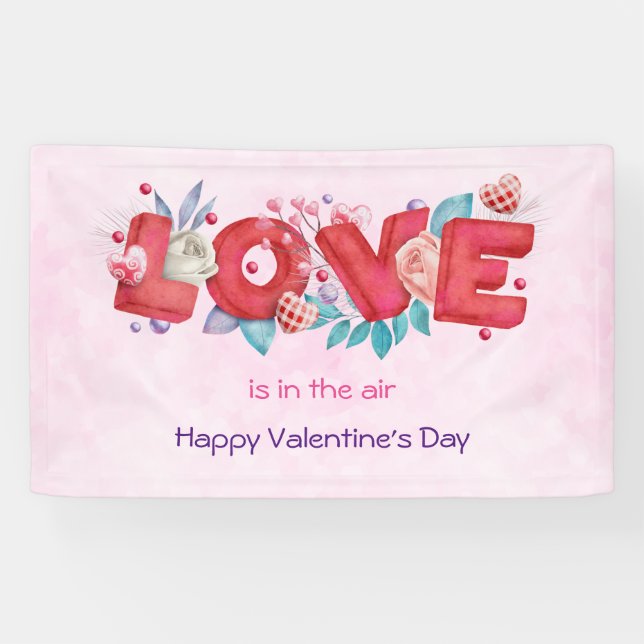 Banderoles Texte d'amour rouge en lettres bloc gras Aquarelle (Horizontal)
