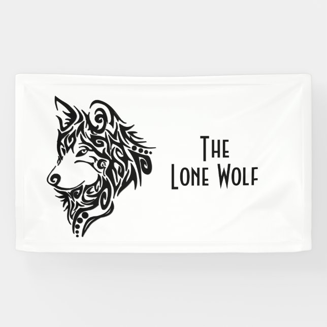 Banderoles Texte personnalisé du loup tribal noir (Horizontal)