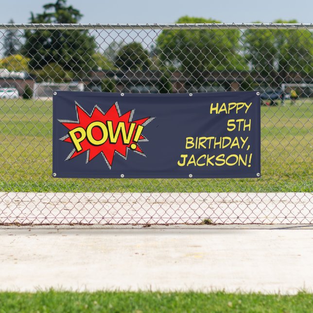 Banderoles Texte personnalisé "POW" Superhero Comic Book Modè (En situation)