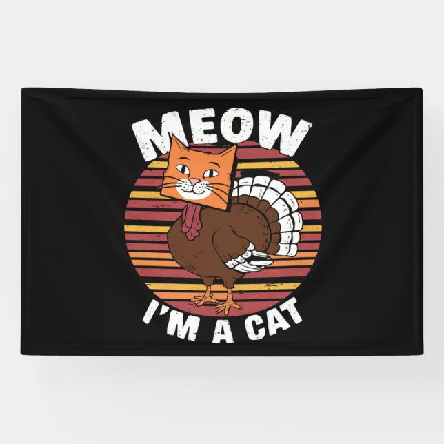 Banderoles Thanksgiving Drôle Turquie Fake Cat Retro (Horizontal)