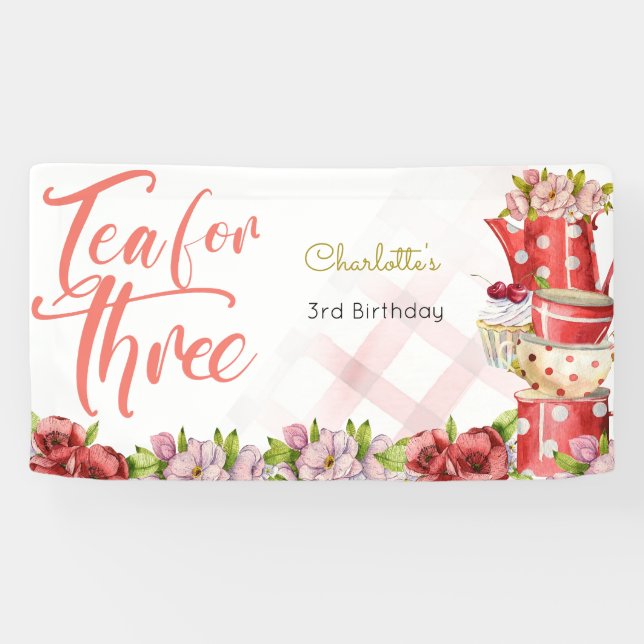 Banderoles Thé pour trois, anniversaire de la fleur de thé (Horizontal)