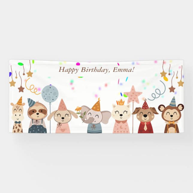 Banderoles Thème Animaux de fête personnalisé (Horizontal)