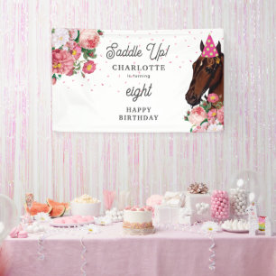 Banderoles Thème d'anniversaire Cheval Fleur Rose Cowgirl Fil