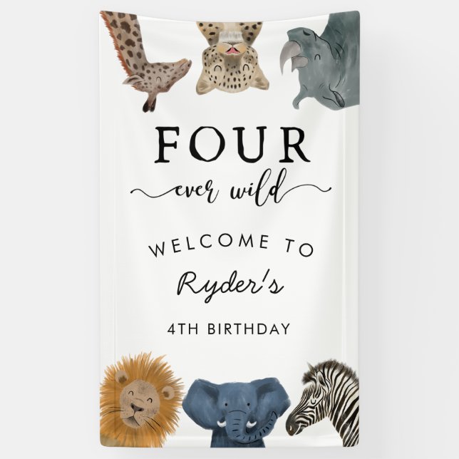 Banderoles Thème de Safari quatre Ever Wild Boy 4e anniversai (Vertical)