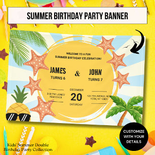 Banderoles Thème d'été Fête de double anniversaire pour enfan