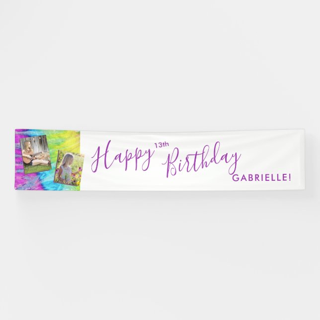 Banderoles Tie Dye Moderne Hippy Purple Joyeux Anniversaire L (Horizontal)