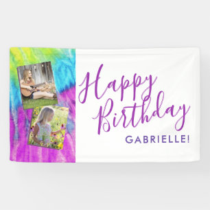 Banderoles Tie Dye photo moderne hippy violet joyeux annivers