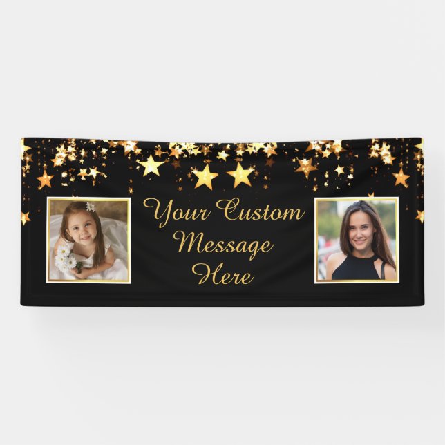 Banderoles Titre personnalisé Occasion Black Gold Stars Deux  (Horizontal)