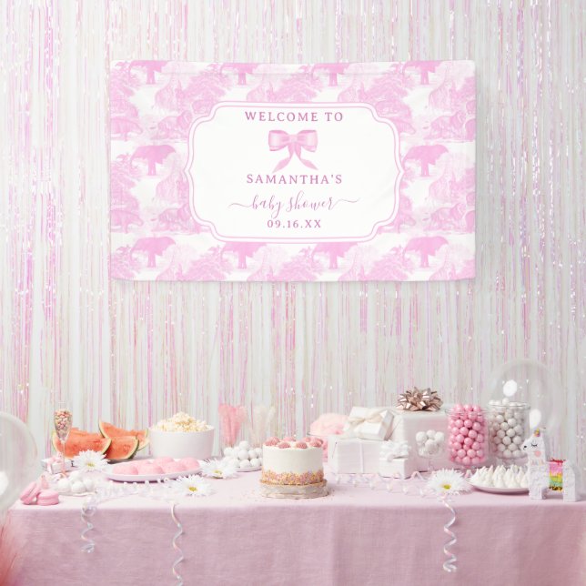 Banderoles Toile rose Jungle Animaux Safari Chinoiserie Baby (Fête)