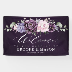 Banderoles Tons de Dusty violet Mariage Floral Bienvenue