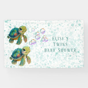 Banderoles Tortue adorable et bulles Baby shower jumeaux