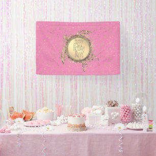 Banderoles Tortue dorée sur rose Anniversaire Personnalisé