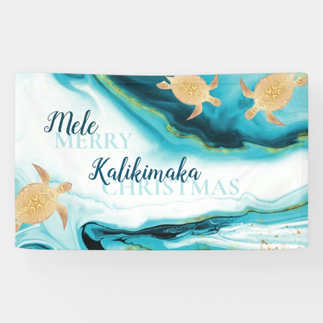 Banderoles Tortues de mer d'or | Mele Kalikimaka | Noël (Horizontal)