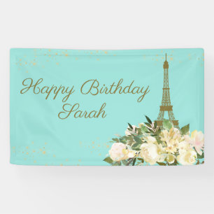 Banderoles Tour Eiffel Paris Anniversaire Aqua Menthe Or