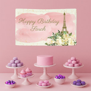 Banderoles Tour Eiffel Paris Anniversaire Rose Or Paillettes