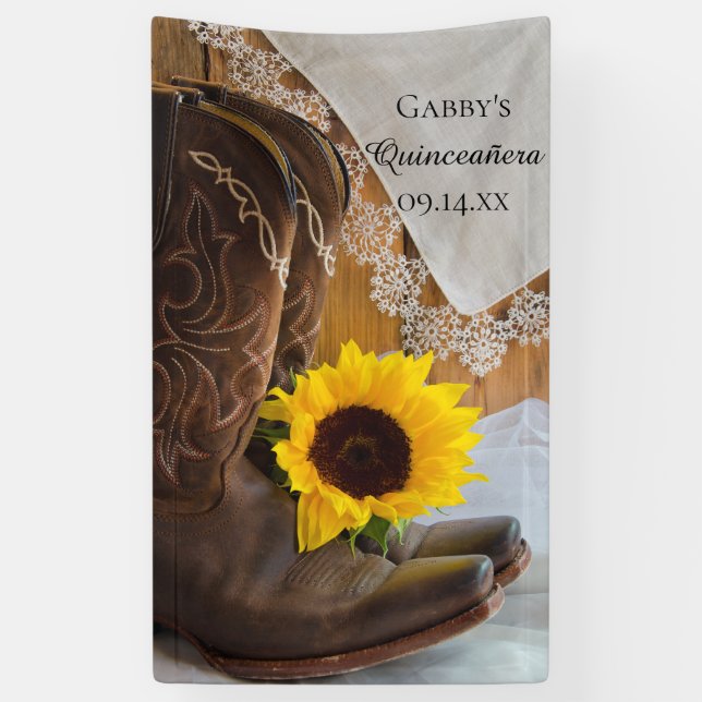 Banderoles Tournesol et dentelle Ouest Quinceañera (Vertical)