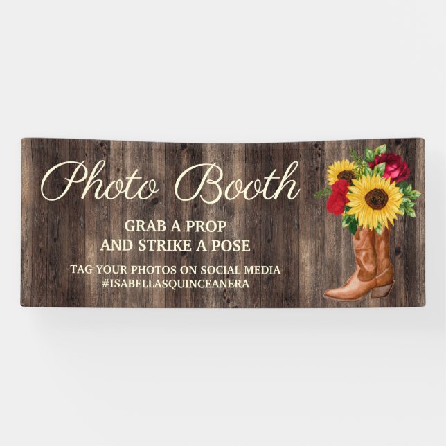 Banderoles Tournesol Russe Roses Rouges Bottes Photo Booth (Horizontal)