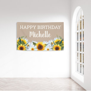 Banderoles Tournesols Rustiques Marguerites Joyeux Anniversai