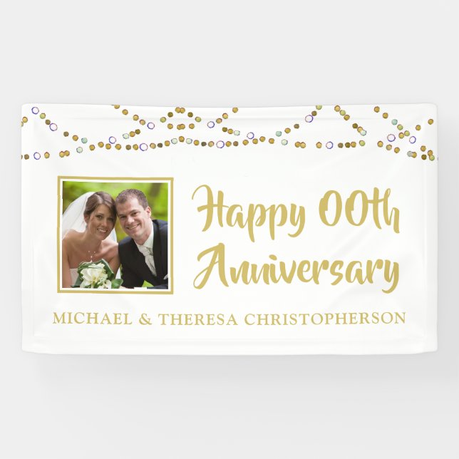 Banderoles Tous les ans Anniversaire Photo Gold String Lumièr (Horizontal)
