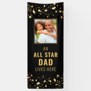 Banderoles TOUS LES PAPA STAR VIVENT ICI Black Gold Stars Pho