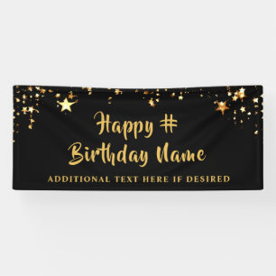 Banderoles TOUT ÂGE Anniversaire Black Gold Stars Message per