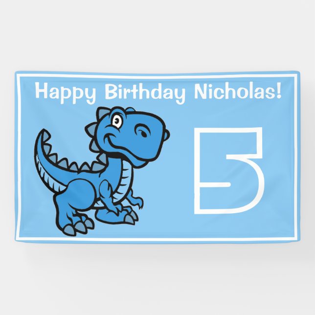 Banderoles Tout âge Bleu T Rex Dinosaur Anniversaire (Horizontal)