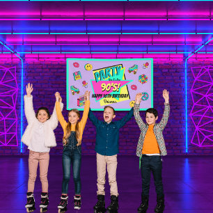 Banderoles TOUT âge rétro 90's fête violet rose turquoise ann